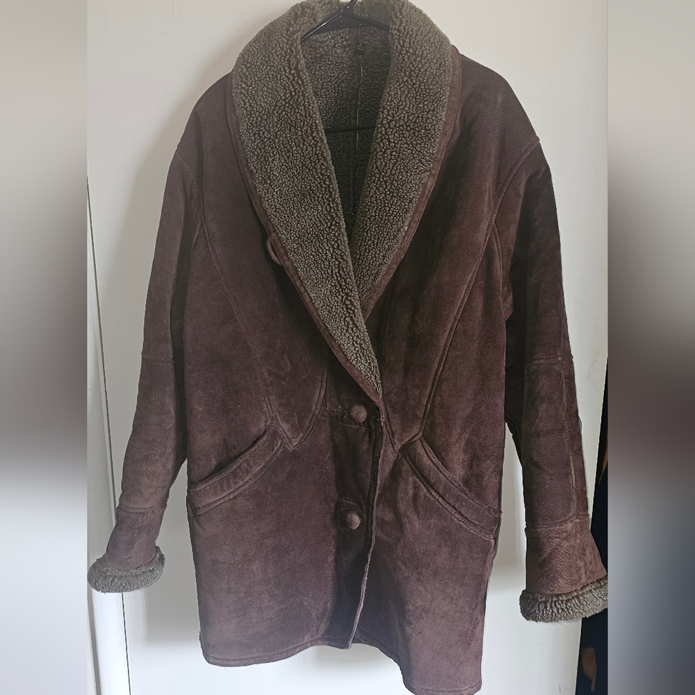 Vintage Gallery Pig Split Suede Shearling Sherpa Lined Coat Women’s Medium